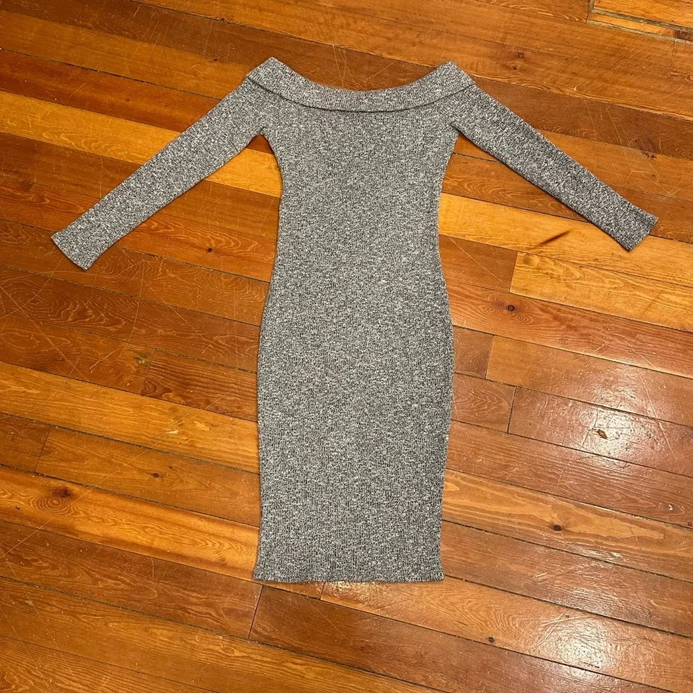 🔥Better Be Heathered Gray Long Sleeve off-shoulder bodcon Dress Holiday Party
